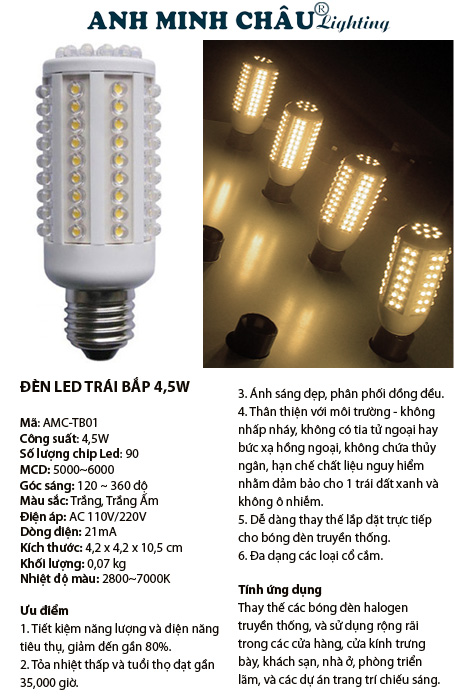 Đèn trái bắp LED AMC-TB01 (4.5W)